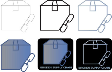 Supply Chain Disruption A minimalist icon set illustrating broken logistics and challenges