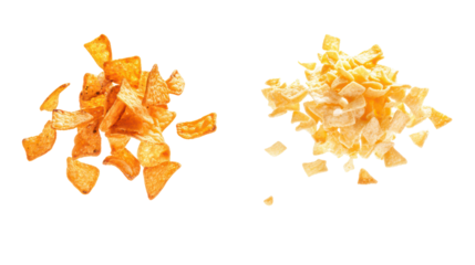 Two piles of tortilla chips isolated on transparent background