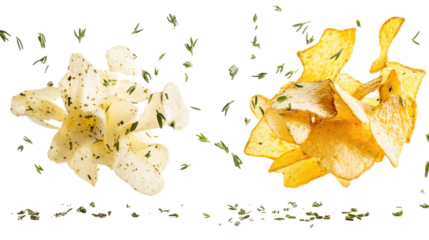 Two abstract floral shapes with delicate petals isolated on transparent background
