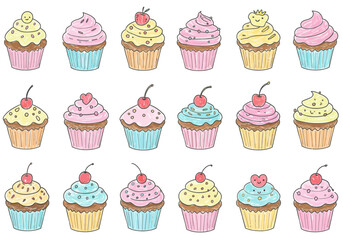 Delicious Array of Cupcakes with Colorful Frosting and Toppings, Perfect for Celebrations