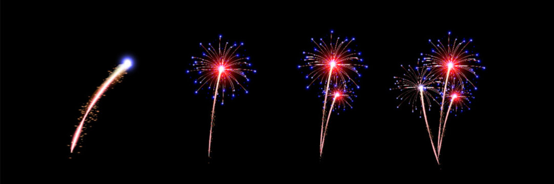 Vector Brightly Colorful Fireworks on the background of the night sky.