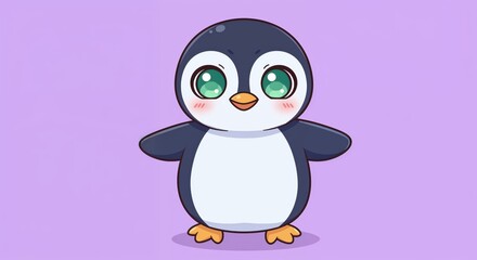 Obraz premium Cute Penguin Portrait: A charming cartoon penguin, with adorable eyes, stands facing the viewer with endearing simplicity, exuding charm.
