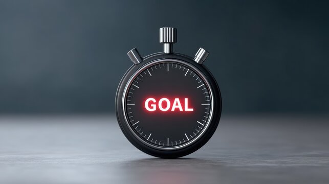 A stopwatch displays the word "GOAL," emphasizing time management and achievement.