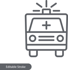 Ambulance Front Icon, Emergency Concept Graphic, Isolated on Transparent Background, Editable Stroke