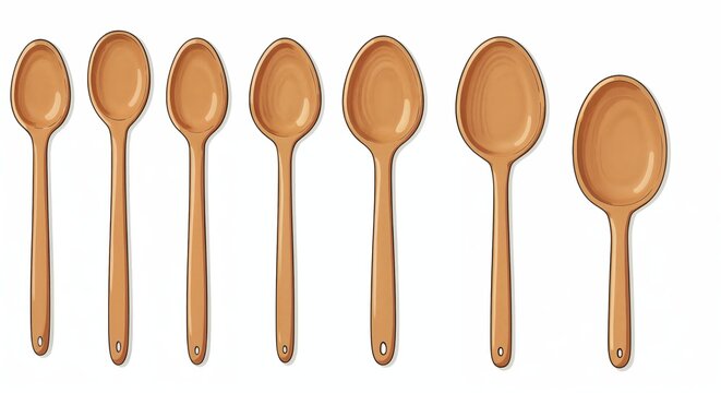 Spoons in a Row: An array of elegantly crafted wooden spoons, varying in size, stands in perfect alignment. The image showcases the beauty of design and the versatility of a kitchen staple.