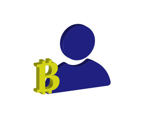 Simple 3D illustration of a Bitcoin sign icon with a person. Transparent background in PNG format.