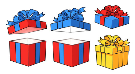 Colorful Cartoon Gift Boxes with Bows and Ribbons for Celebrations and Occasions