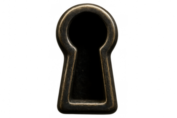 Antique keyhole presenting a metaphor for unlocking secrets, privacy, and security on transparent background