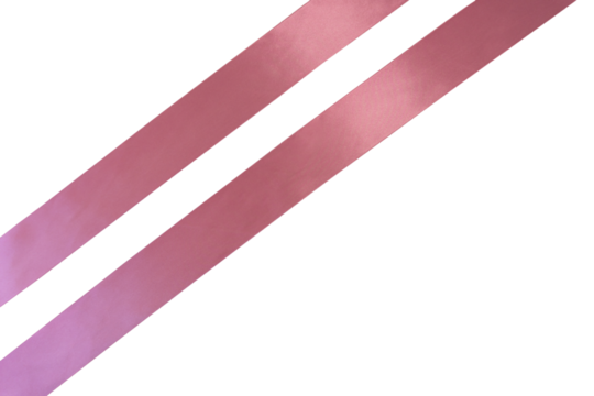 Pair of pink ribbons diagonally on a transparent background in PNG format