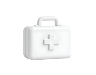 White 3D First Aid Kit Icon with Medical Cross Symbol for Healthcare and Emergency