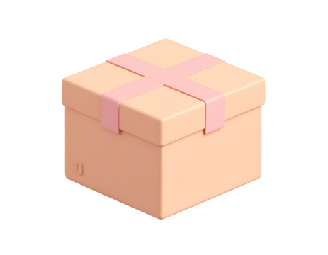 3D Isometric Peach Gift Box with Pink Ribbon. Rendered Packaging for E-commerce, Delivery, and Holiday Presents. - Powered by Adobe