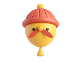 Cute 3D Character Icon Wearing Orange Winter Knit Hat and Yellow Pompom