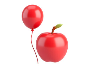 Obraz premium Glossy Red Balloon and Bright Red Apple 3D Illustration on Black Background