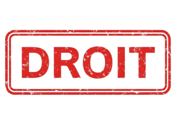 Red distressed droit text with border isolated on transparent background