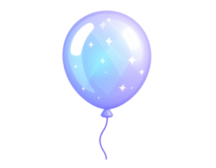 Single shiny blue and purple gradient balloon with sparkling highlights, isolated on black.