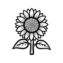 Detailed Sunflower Illustration with Leaves and Seed Pattern.