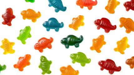 Fototapeta premium Colorful gummy dinosaur candies isolated on transparent background