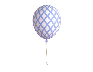 3D Rendered White and Blue Diamond Pattern Party Balloon Isolated on Black Background