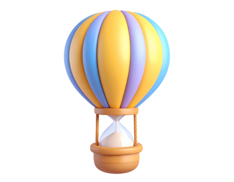 3D Hot Air Balloon with Hourglass Basket Symbolizing Time, Journey, and Deadlines