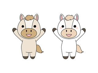 万歳をするかわいい馬の手描きイラスト 2026年 干支 午年