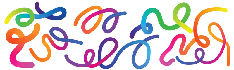 Abstract colorful swirling brush strokes and lines with a vibrant rainbow gradient effect