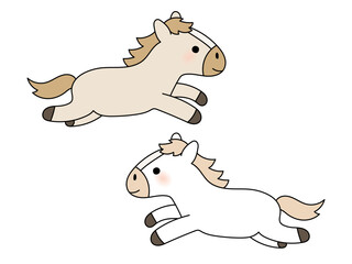 走るかわいい馬の手描きイラスト 2026年 干支 午年