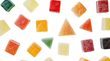 Assortment of colorful fruit jellies isolated on transparent background