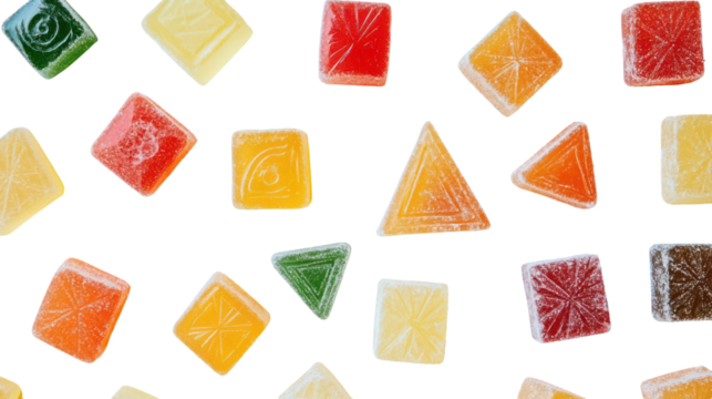 Assortment of colorful fruit jellies isolated on transparent background