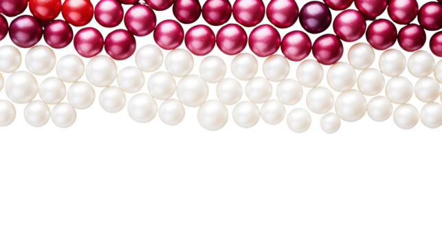 Rows of white and deep red pearls arranged on a black surface isolated on transparent background - Powered by Adobe