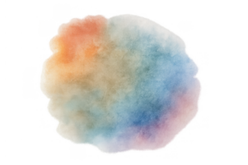 Pastel watercolor cloud forming a soft, fluffy abstract texture with a rainbow gradient, transparent background