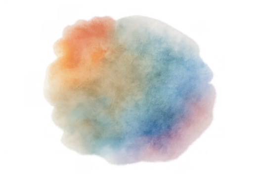 Pastel watercolor cloud forming a soft, fluffy abstract texture with a rainbow gradient, transparent background