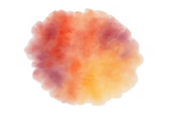 Abstract watercolor paint blob blending vibrant red orange and yellow colors on transparent background