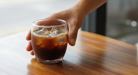 Barista Serving Iced Coffee in Cozy Cafe– Realistic Cold Brew Photography