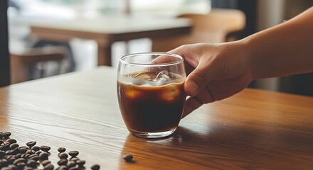 Barista Serving Iced Coffee in Cozy Cafe– Realistic Cold Brew Photography