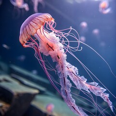 Graceful Pink Jellyfish Drift Under Deep Blue Water With Long Tentacles and Glow Soft Motion