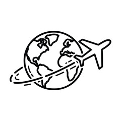 Fototapeta premium Airplane flying around the world travel and tourism concept.