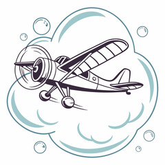 Vintage airplane flying through the clouds