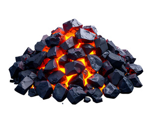 Glowing Hot Coals Pile: Abstract Energy and Heat Source on Black Background