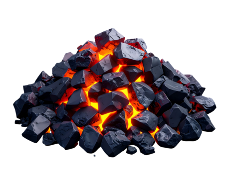 Glowing Hot Coals Pile: Abstract Energy and Heat Source on Black Background