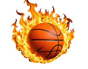 Basketball Ball Engulfed in Bright Orange Flames on Black Background