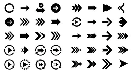 Set of black arrow icons in flat style