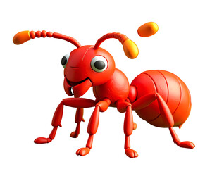 Friendly Red Cartoon Ant with Big Eyes, Stylized 3D Rendered Insect Character on Black Background