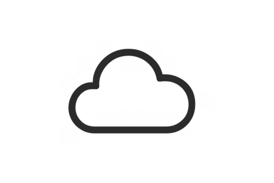 Cloud computing outline icon representing data storage and network infrastructure on transparent background
