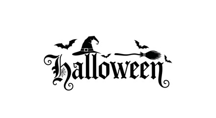 an elegant calligraphic lettering with the text "halloween," vector graphics, simple, white background.