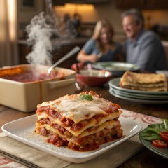 Delicious homemade lasagna on a plate ready to serve