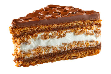 Decadent chocolate layer cake slice with cream filling