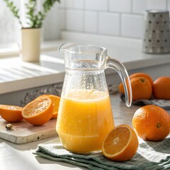 Freshly Squeezed Orange Juice in a Glass Pitcher