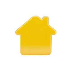 Bright yellow house icon with rounded edges isolated on transparent background