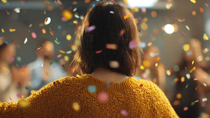 Joyful Celebration with Confetti Falling