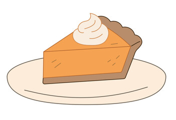 Pumpkin Pie Slice with Whipped Cream for Thanksgiving and Autumn Dessert Design
